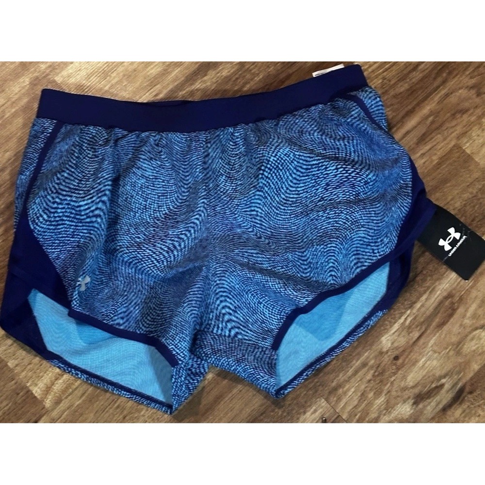 Under armour UA Fly By 2.0 Printed Running Shorts Womens Medium Teal‎ NWT
